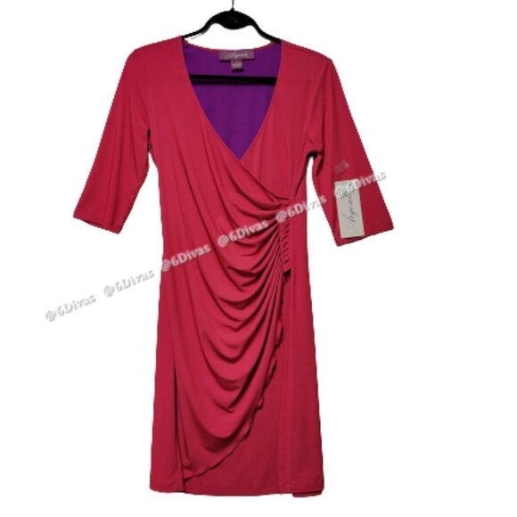 Fuchsia Pink Dress Three Quarter Sleeves - Size 6, 8, 10, 12-  NEW! - Picture 1 of 10
